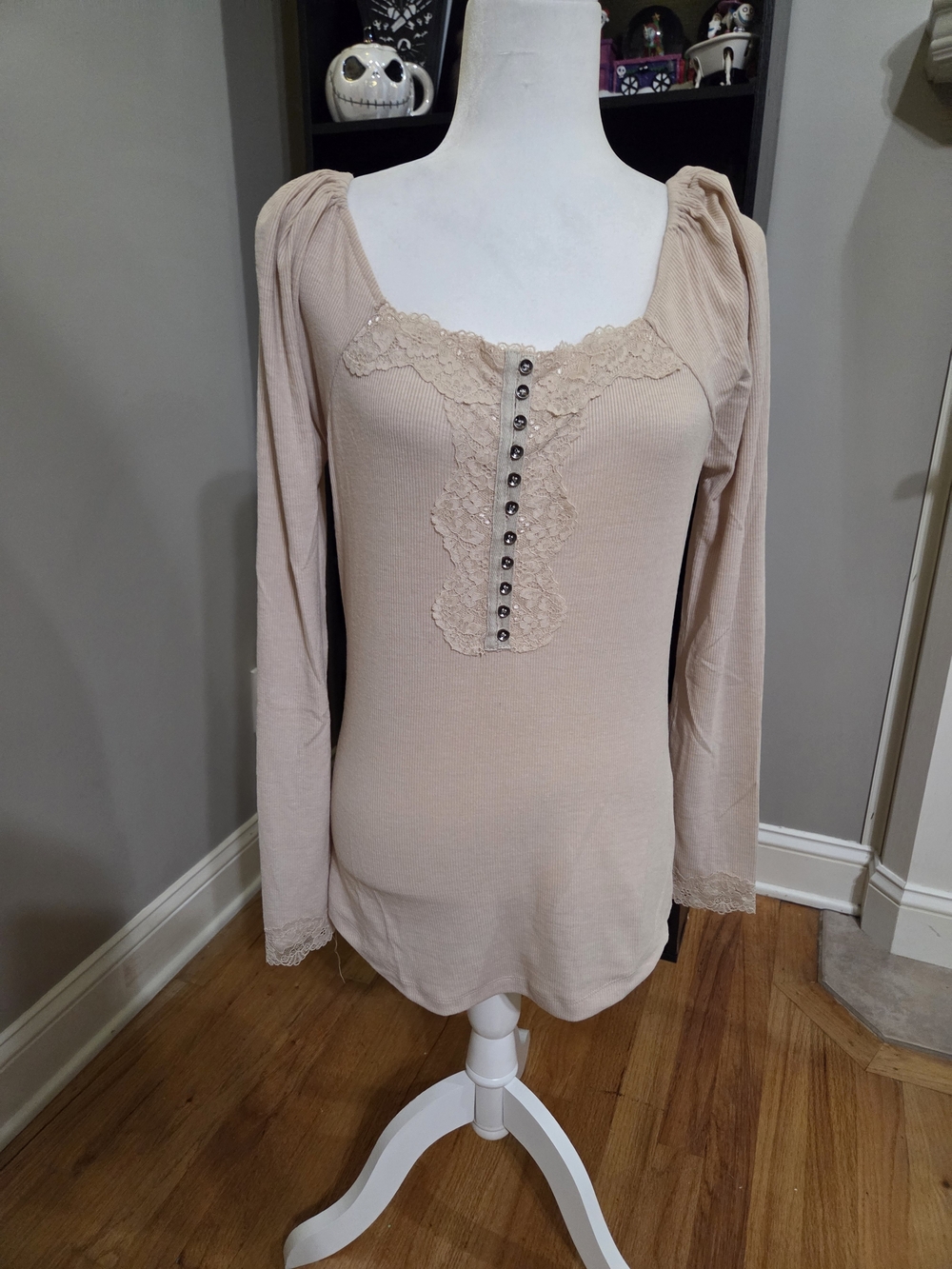 Chelsea & Violet Lace-Trim Long Sleeve Scoop Neck Top -